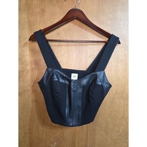 Cabi Faux Leather Trim Crop Top Womens‎ Medium Black Bustier Corset Style Tank